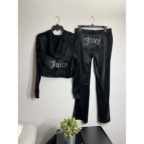 NWT JUICY COUTURE Velour Bling Tracksuit Hoodie/Pants Black Size Small Y2K - Picture 6 of 6